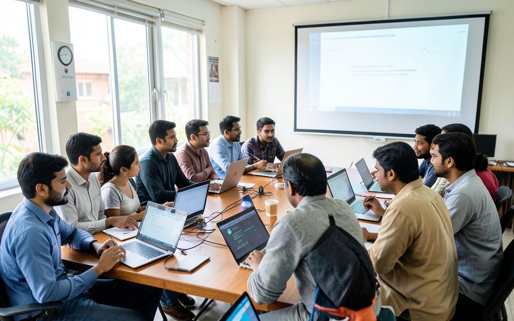 Indian AI developers exchanging ideas at a community meetup